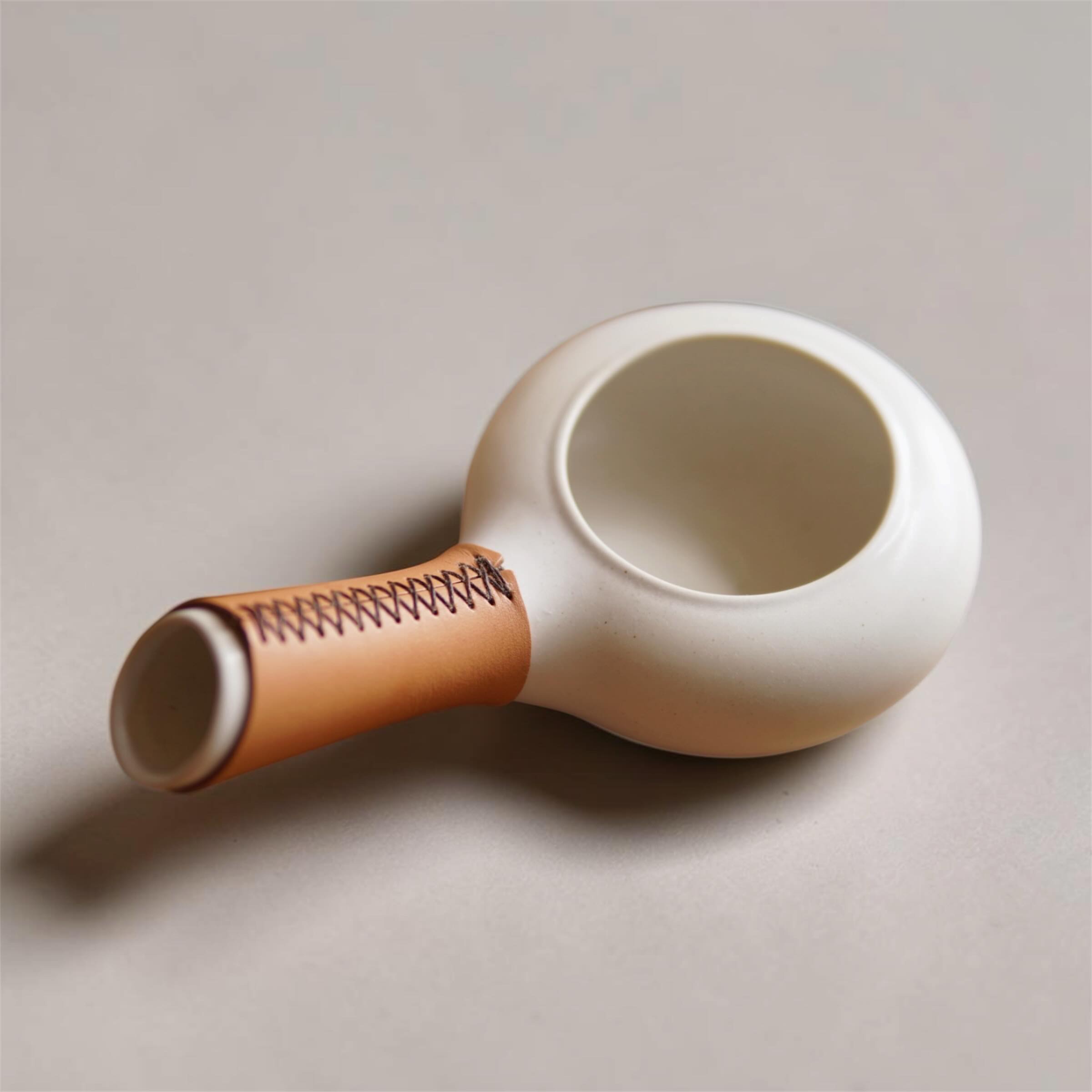 Zenroast’s rounded ceramic body and hollow leather-covered handle